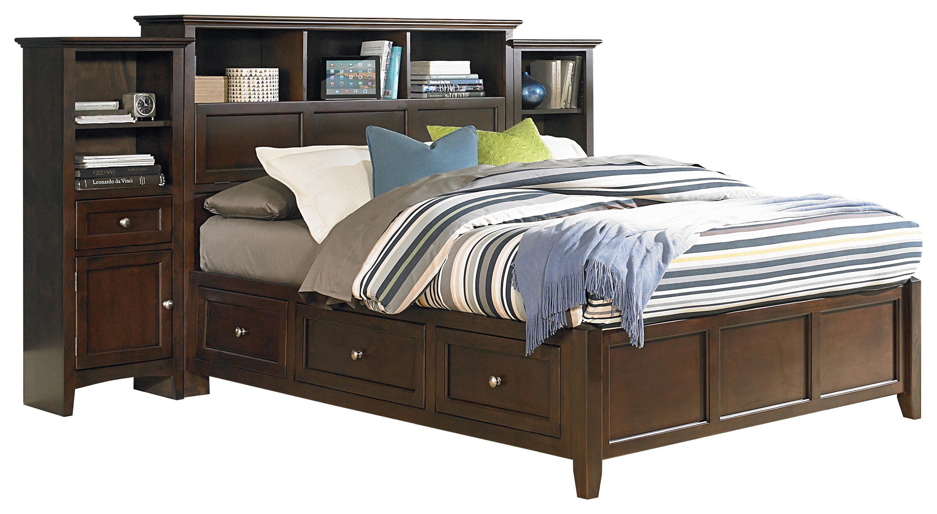 King size bed sales with bookcase headboard